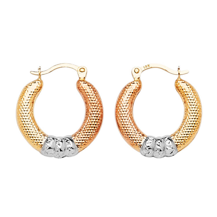 Scallop Hoop Earrings in 14K Tri-Color Gold
