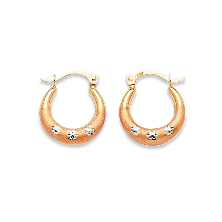 Scallop Hoop Earrings in 14K Tri-Color Gold