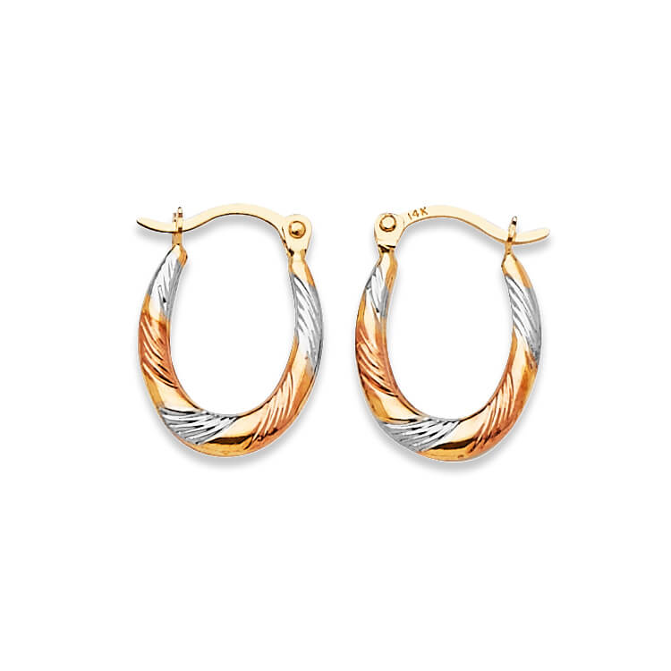 Scallop Hoop Earrings in 14K Tri-Color Gold