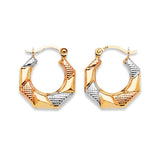 Scallop Hoop Earrings in 14K Tri-Color Gold