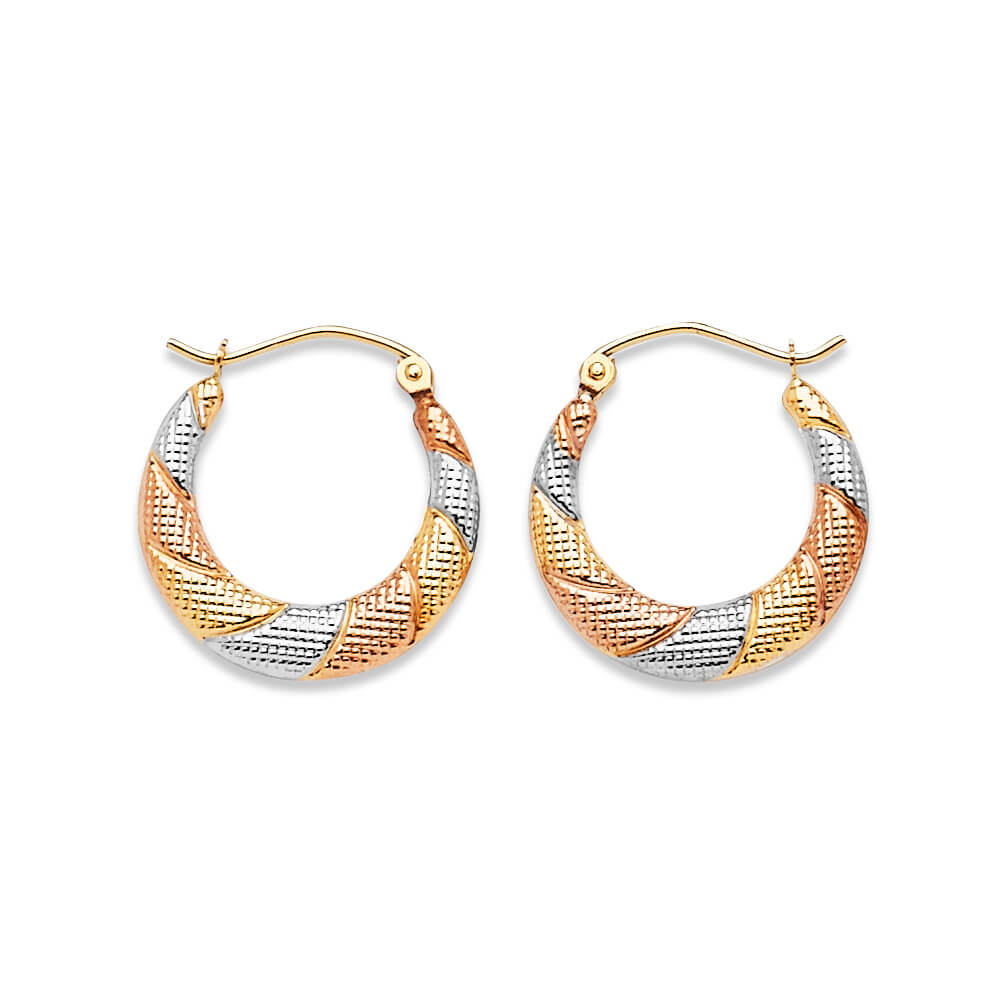 Scallop Hoop Earrings in 14K Tri-Color Gold