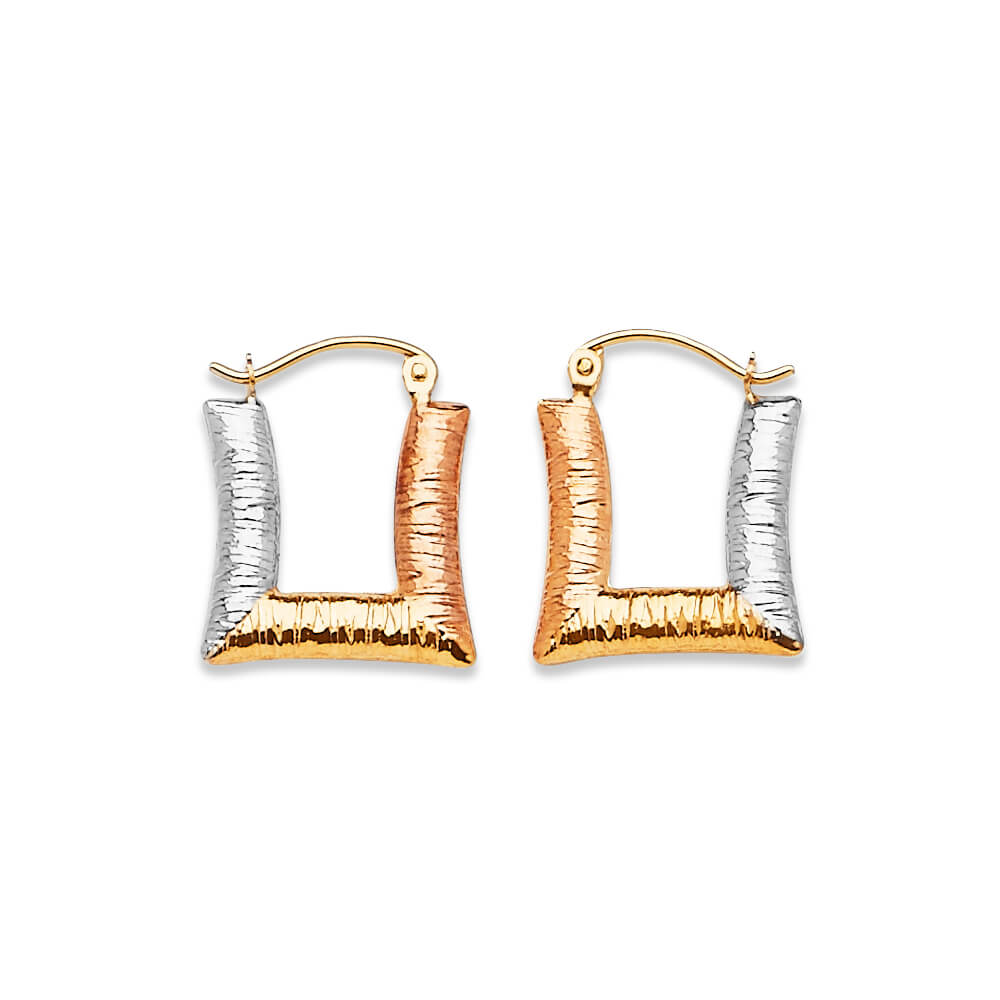 Scallop Hoop Earrings in 14K Tri-Color Gold