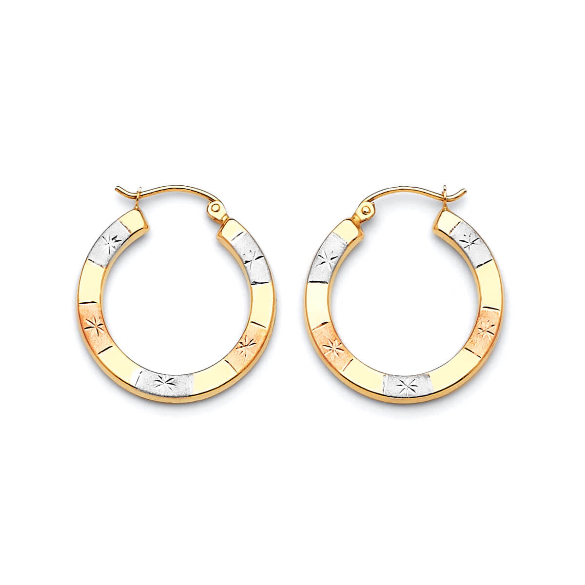 Scallop Hoop Earrings in 14K Tri-Color Gold