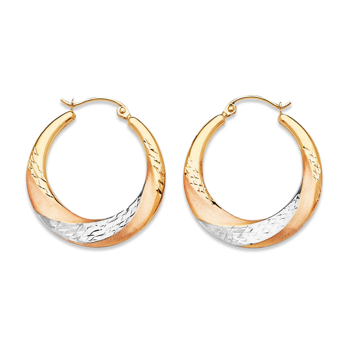 Scallop Hoop Earrings in 14K Tri-Color Gold