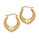 Cross Scallop Hoop Earrings in 14K Gold