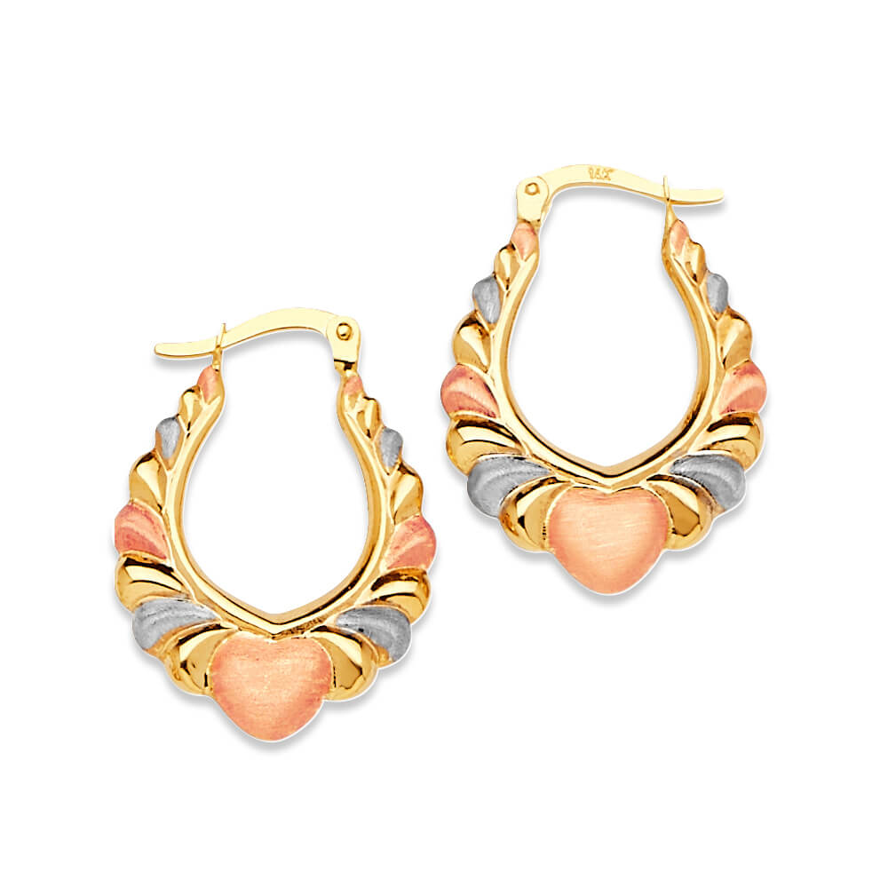 Heart Scallop Hoop Earrings in 14K Tri-Color Gold