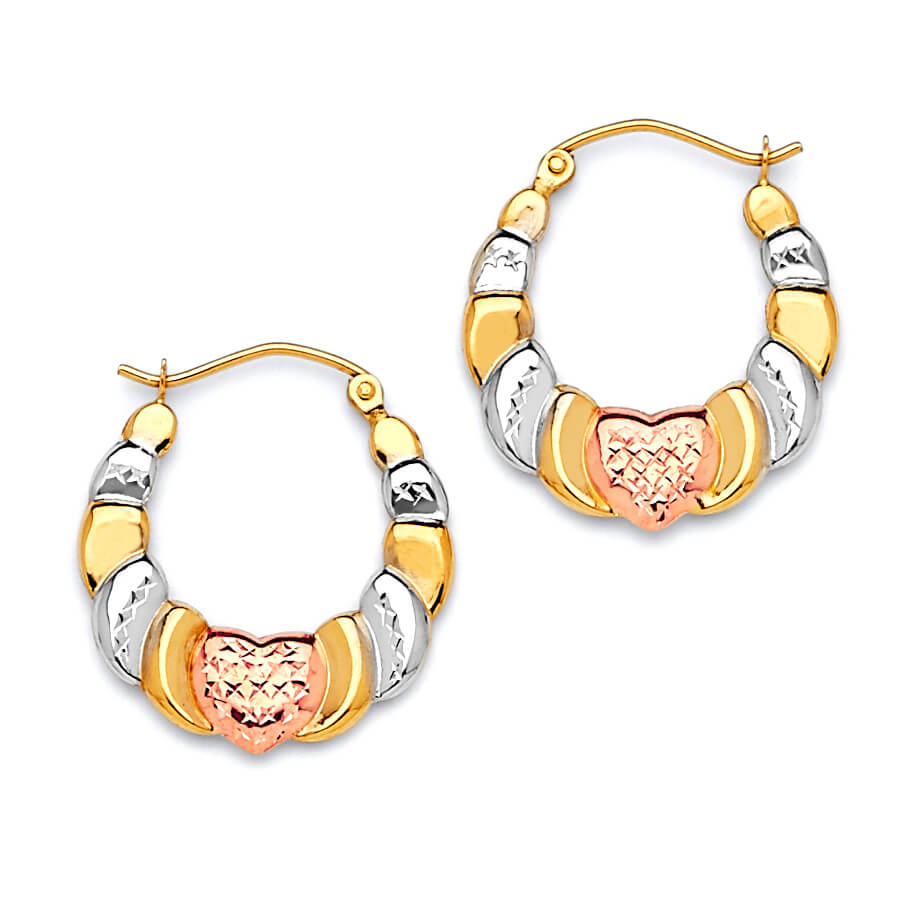Heart Scallop Hoop Earrings in 14K Tri-Color Gold