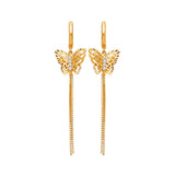Butterfly Tassel Earrings with White CZ in 14K Gold