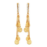 Flower Tassel Earrings with White CZ in 14K Gold