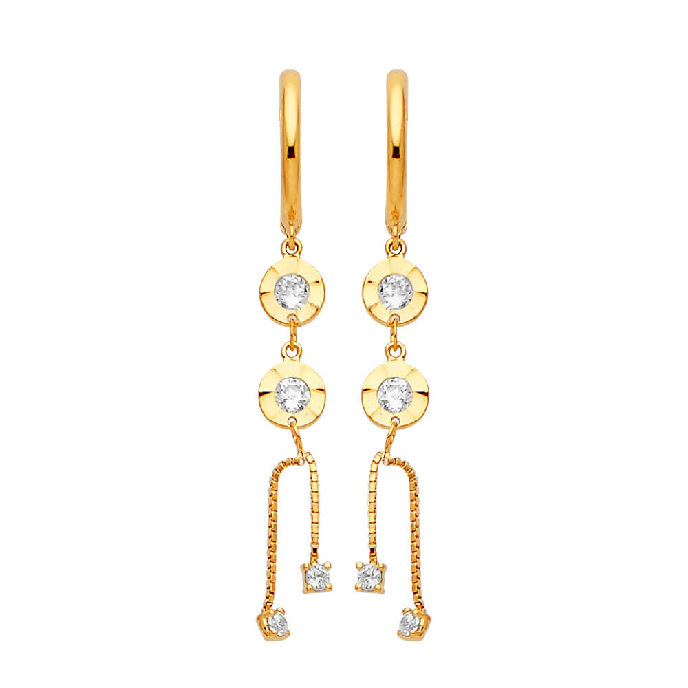 Drop Earrings with White CZ in 14K Gold