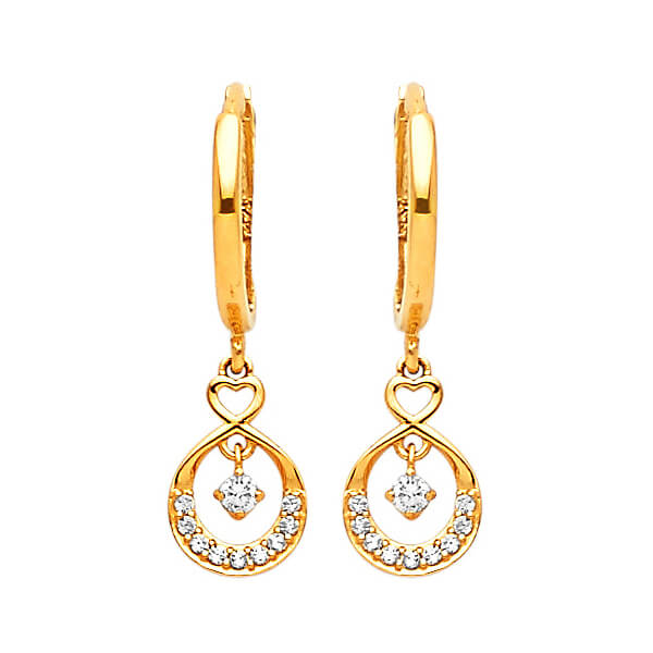 Drop Earrings with White CZ in 14K Gold