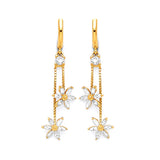 Flower Tassel Earrings with White CZ in 14K Gold