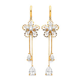 Flower Tassel Earrings with White CZ in 14K Gold
