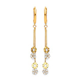 Flower Tassel Earrings with White CZ in 14K Gold