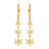Flower Drop Earrings with White CZ in 14K Gold