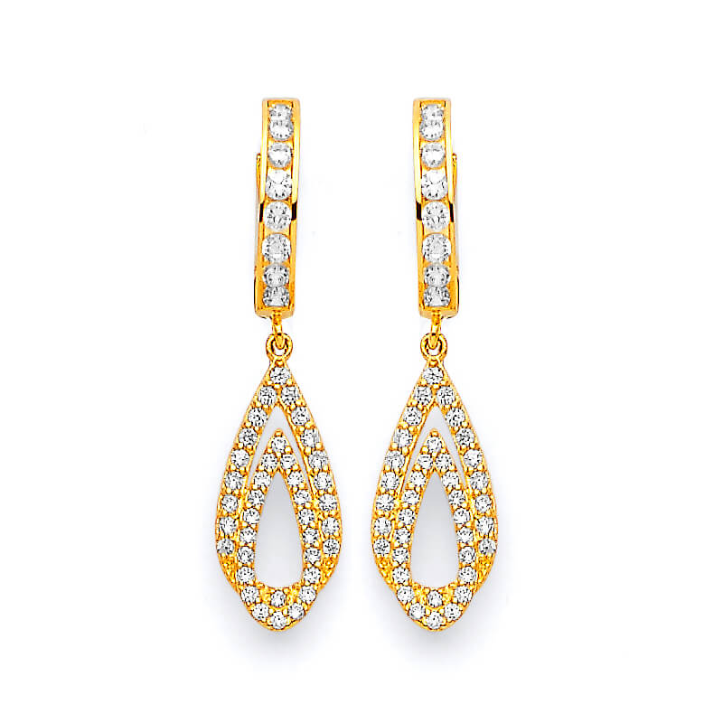 Drop Earrings with White CZ in 14K Gold