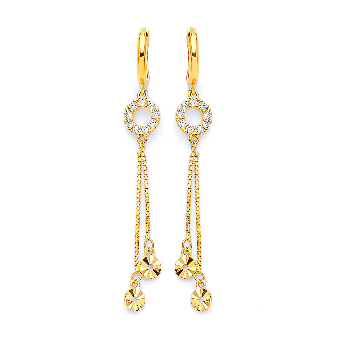 Tassel Earrings with White CZ in 14K Gold