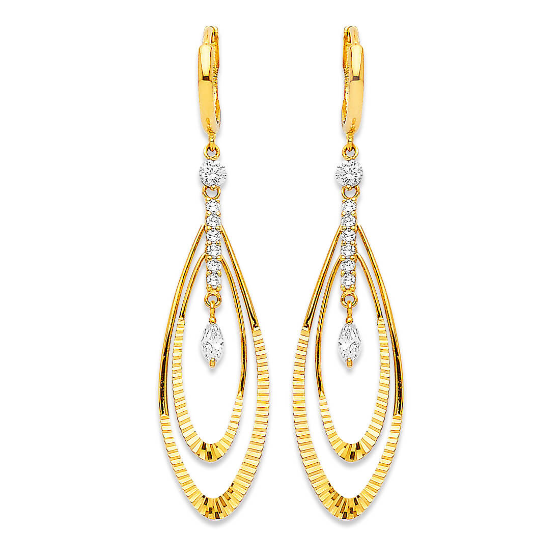 Drop Earrings with White CZ in 14K Gold