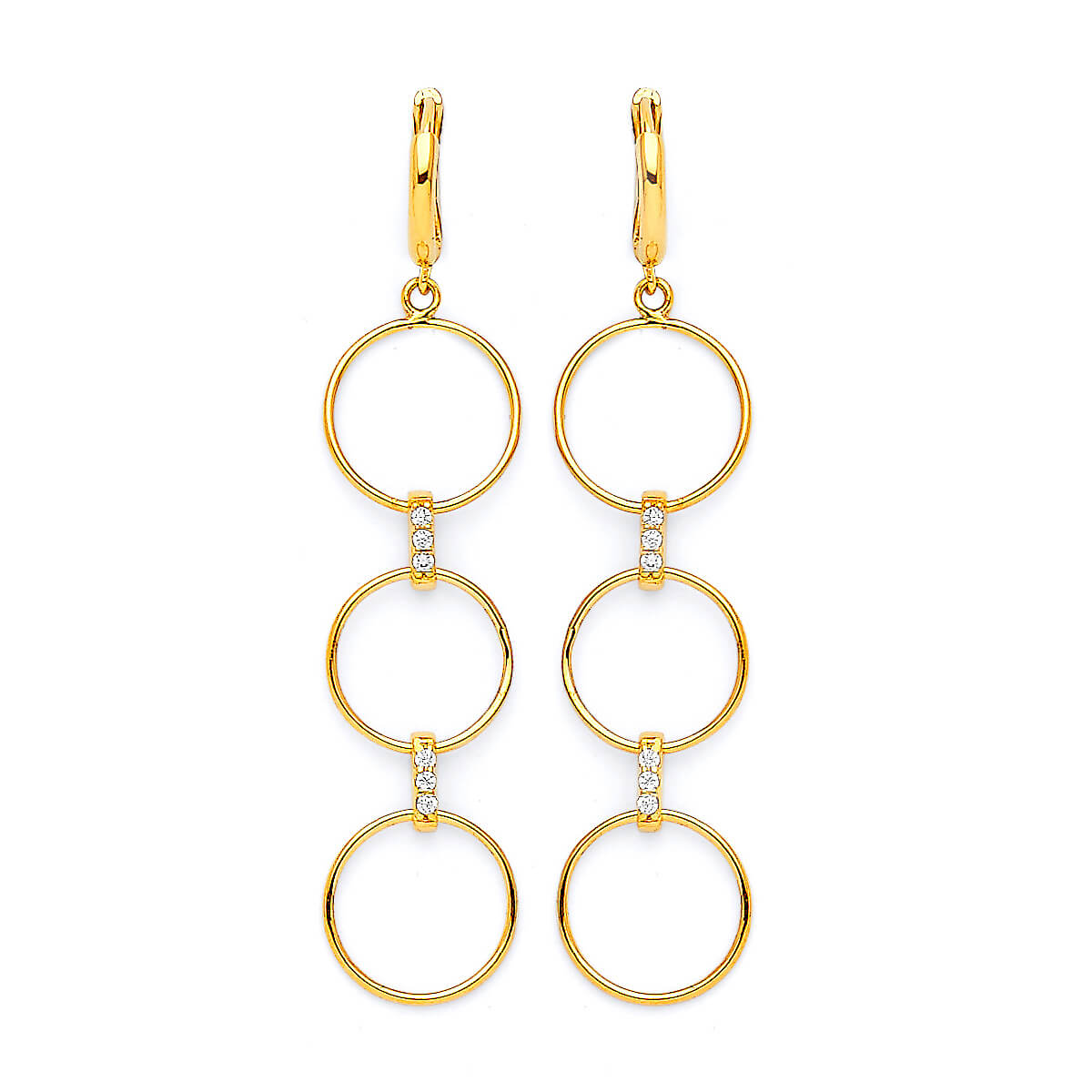 Drop Earrings with White CZ in 14K Gold