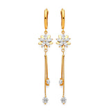 Flower Tassel Earrings with White CZ in 14K Gold