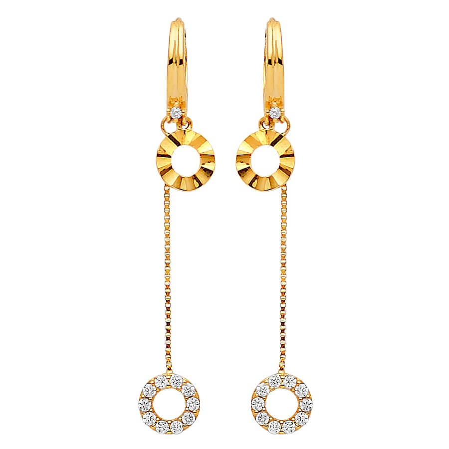 Drop Earrings with White CZ in 14K Gold