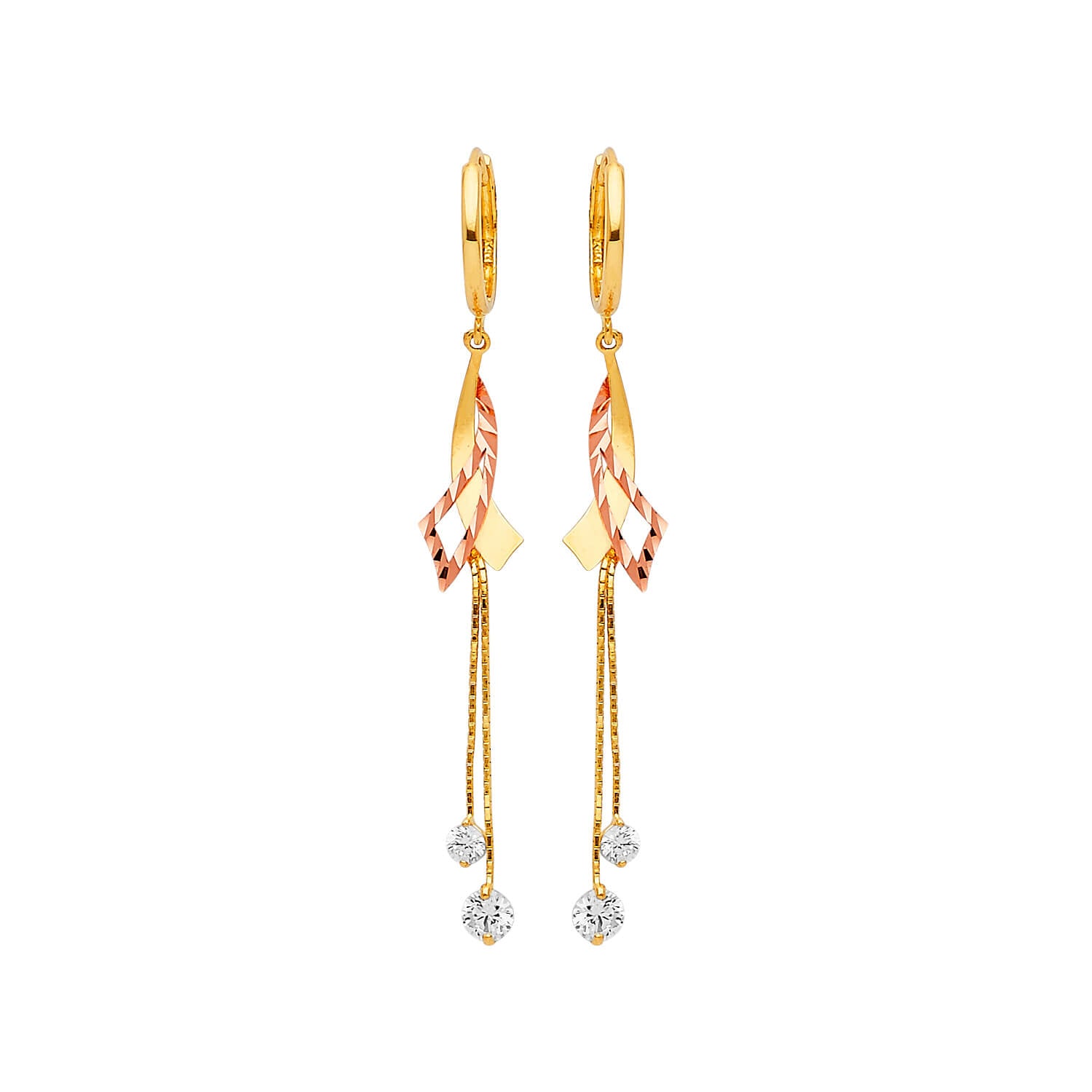 Tassel Earrings with White CZ in 14K Two-Tone Gold