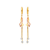 Tassel Earrings with White CZ in 14K Two-Tone Gold