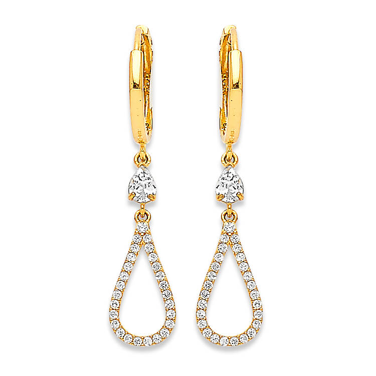 Drop Earrings with White CZ in 14K Gold
