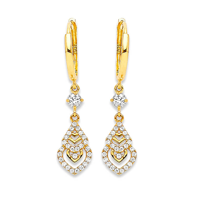 Drop Earrings with White CZ in 14K Gold