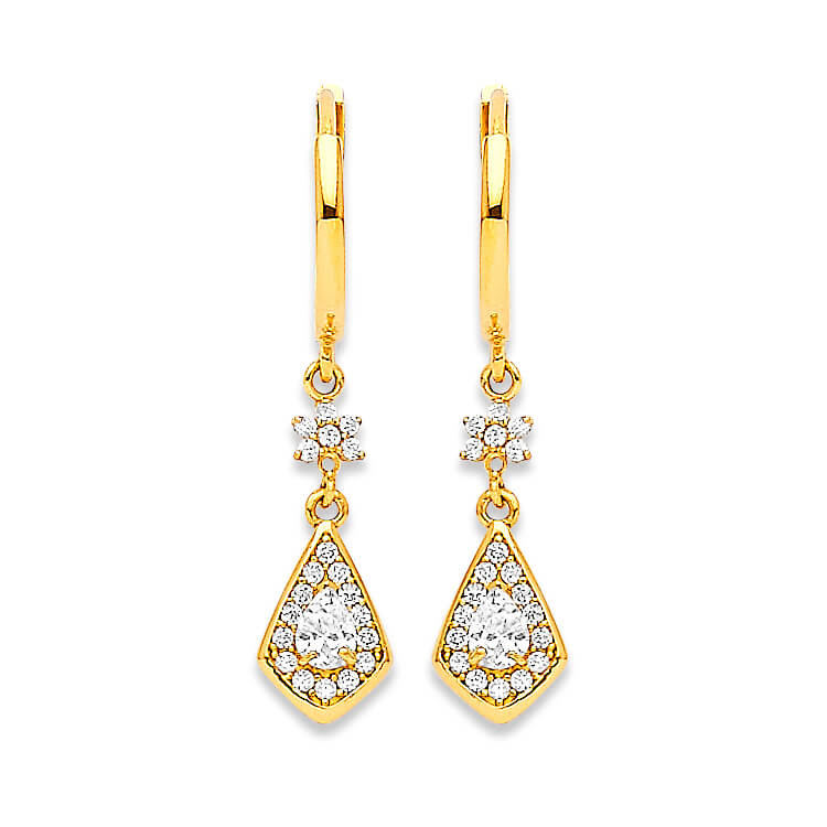 Drop Earrings with White CZ in 14K Gold