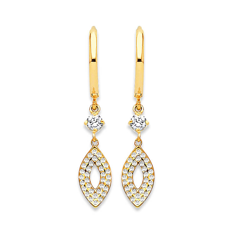 Drop Earrings with White CZ in 14K Gold