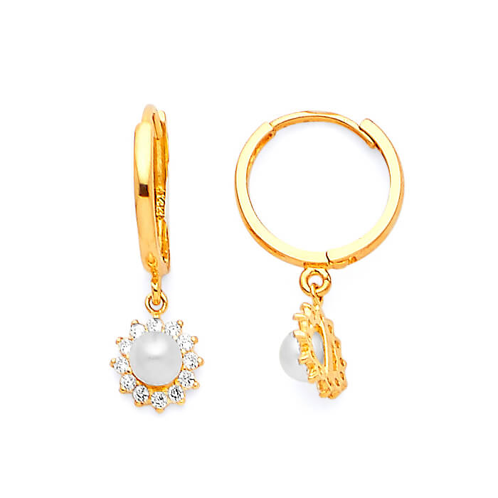 Drop Earrings with Pearl in 14K Gold