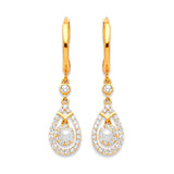 Drop Earrings with White CZ and Pearl in 14K Gold