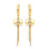 Butterfly Tassel Earrings with White CZ in 14K Gold