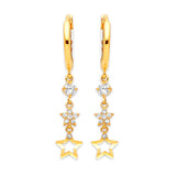 Star Drop Earrings with White CZ in 14K Gold