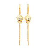 Heart Tassel Earrings with White CZ in 14K Gold