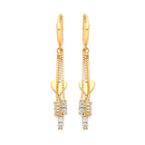 Heart Tassel Earrings with White CZ in 14K Gold