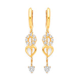 Heart Drop Earrings with White CZ in 14K Gold