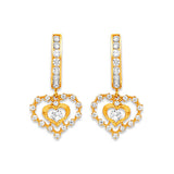 Heart Drop Earrings with White CZ in 14K Gold
