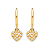 Heart Drop Earrings with White CZ in 14K Gold