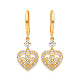 Heart Drop Earrings with White CZ in 14K Gold