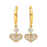 Heart Drop Earrings with White CZ in 14K Gold