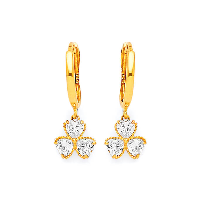 Heart Drop Earrings with White CZ in 14K Gold
