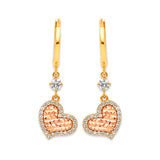 Heart Drop Earrings with White CZ in 14K Two-Tone Gold