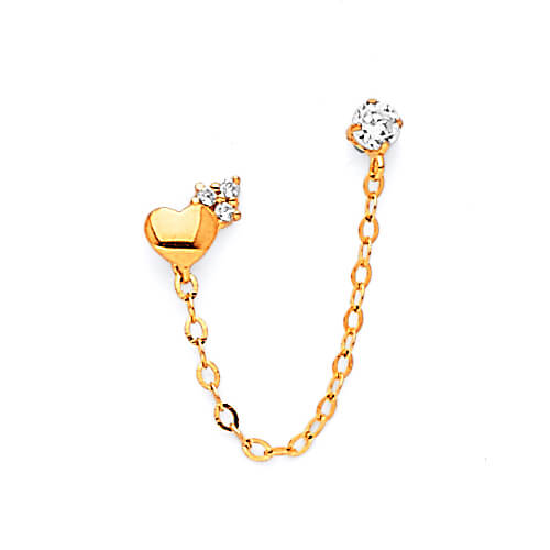Heart Dangling Earrings with White CZ in 14K Gold and Butterfly Backing