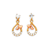 Heart Drop Earrings with White CZ in 14K Two-Tone Gold and Butterfly Backing