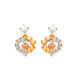 Heart Drop Earrings with White CZ in 14K Two-Tone Gold and Butterfly Backing