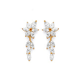 Flower Drop Earrings with White CZ in 14K Gold and Butterfly Backing
