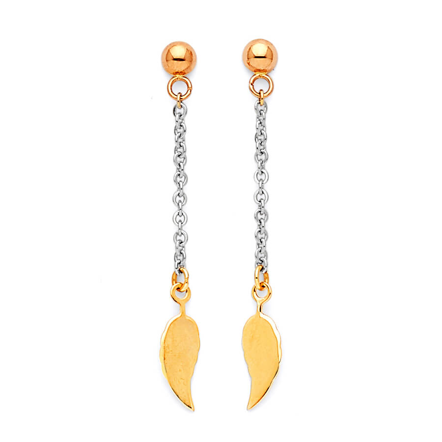 Leaf Drop Earrings in 14K Tri-Color Gold and Butterfly Backing