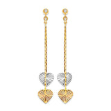 Heart Tassel Earrings with White CZ in 14K Tri-Color Gold and Butterfly Backing